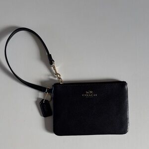 Coach Navy Blue Leather Corner Wristlet with Gold Accents. EUC